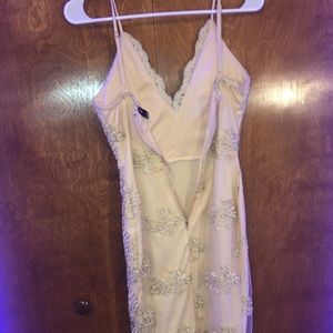 Gold-tan embroidery homecoming mini dress